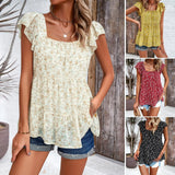 Elegant Floral Print Square Neck Women's Top Summer Clothing