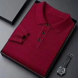 100% Pure Wool Winter Warm Soft Pullover Men's Business Lapel Knitwear Casual Solid Color Long Sleeve Polo Shirt Office