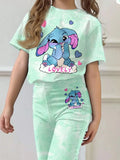 Kids' Girls' Stitch Cartoon Print 2-Pc. Outfit: Floral T-Shirt