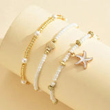 Bohemian Style Starfish Shell Millet Bead Ankle Chain Three-Layer Set