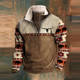 Men’s Graphic Patchwork Hoodie – Vintage Zipper Stand Collar Top