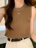 AOSSVIAO 2026 Korea Knitted Vests Women Top O-neck Solid Tank Blusas