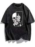 Gothic Skull and Rose T-Shirt Washed Cotton Aesthetic Floral
