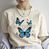 Women's Summer Butterfly Print T-shirt Girl Casual Short Sleeve