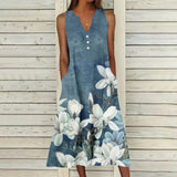 Women's Casual Summer Dress: V-neck Sleeveless Design Pocket