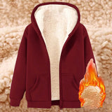 Winter Jacket Women'S Warm Fleece Jacket Winter Sweat Jacket With Hood Elegant Plain