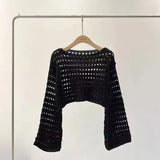 Long Sleeve Crochet Knit Top Summer Beach Bikini Knitwear