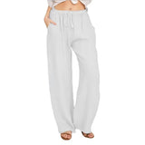 Women's Fashion Cotton Linen Pants Elastic Female Trousers