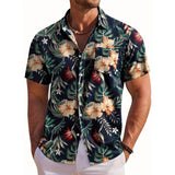 Men's Short-Sleeve Hawaiian Botanical Flower Print Shirt