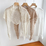Knitted Triangle Scarf Fake Collar Crochet Flower Cape Cloak