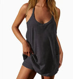 Summer Sleeveless Vest Dress Pocket Sports Short Skirt