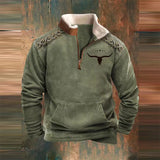 Men’s Graphic Patchwork Hoodie – Vintage Zipper Stand Collar Top