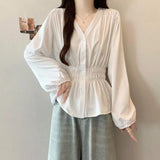 Women's Plus Size V-Neck Office Blouse French Chic Top