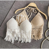 Bohemian Style Top Chest Cushion Neck Hanging Design's Tank Tops Bare Back Sexy  Beach Little Suspender Women's T-shirt