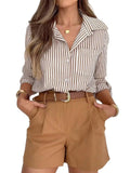 Ladies Cotton Striped Long Sleeve Casual Shirt Top