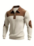 Men’s Color Block Half-Zip Polo Sweater – Corduroy Collar Pullover
