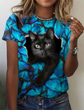 Cat Print T-Shirt Fashion Female Tees Tops Summer Clothing
