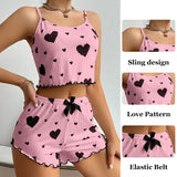 Women's Love Print Pajama Set Soft Tank Top Shorts S-XL