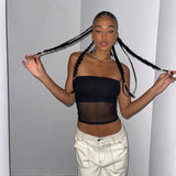 Women Y2K Mesh Crop Top Black Sheer Strapless Style