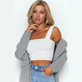 Sleeveless Summer Crop Top White Women Black Casual T Shirt