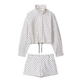 Women's Polka Dot Turtleneck Zipper Jacket with Pockets