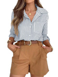 Ladies Cotton Striped Long Sleeve Casual Shirt Top