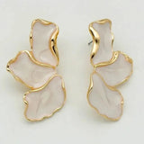 Metal Flower Cream Stud Earrings for Women Fashion Gold Color