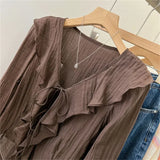 Spring Blouses for Women Ruffled Flared Shirts Tops