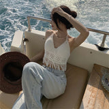 Bohemian Style Top Chest Cushion Neck Hanging Design's Tank Tops Bare Back Sexy  Beach Little Suspender Women's T-shirt