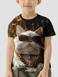 Cat Print Cartoon Casual Children's Clothing for Girls' Summer