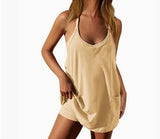 Summer Sleeveless Vest Dress Pocket Sports Short Skirt