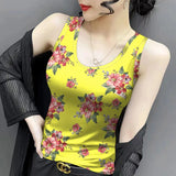 Floral Print Ice Silk Thin Breathable Summer Women's Top Vest