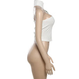 Metal Buckle Decoration Tank Tops Women's Off-Shoulder Outfit
