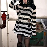 Women’s Goth Striped Sweater Y2K Grunge Emo Pullover Top