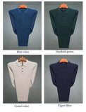 100% Pure Wool Winter Warm Soft Pullover Men's Business Lapel Knitwear Casual Solid Color Long Sleeve Polo Shirt Office