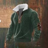 Men's Long Sleeve Half Zipper Pullover Top Autumn Stand-Up Collar Men's Half Placket Casual Zipper Long Sleeve Sweater
