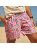 Men's Pineapple Print Beach Shorts Tropical Rainbow Zigzag