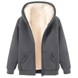 Winter Jacket Women'S Warm Fleece Jacket Winter Sweat Jacket With Hood Elegant Plain