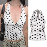 Summer Polka Dots Halter Tops for Women Sexy Slim Crop Top