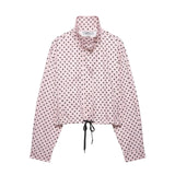 Women's Polka Dot Turtleneck Zipper Jacket with Pockets