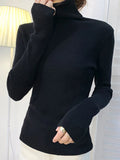 Women's High-Neck Knitted Turtleneck Slim-Fit Long-Sleeve Anti-Pilling Casual Elegant Plain Sweater