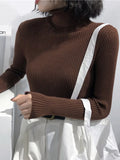Women's High-Neck Knitted Turtleneck Slim-Fit Long-Sleeve Anti-pilling Casual Elegant Plain Sweater