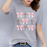 Women's Polyester T-shirt w/ Colorful Ribbon and Bow Pattern