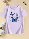 Girls Blue Butterfly Fashion Design T-shirt Kids' Summer Top