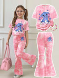 Kids' Girls' Stitch Cartoon Print 2-Pc. Outfit: Floral T-Shirt