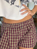 Women’s Y2K Retro Cleanfit Plaid Print Elastic Loungewear Loose Shorts