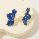 Metal Flower Cream Stud Earrings for Women Fashion Gold Color