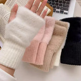 Women's Fingerless Winter Gloves Warm Fleece Knit Mittens