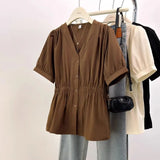 Women's Plus Size V-Neck Office Blouse French Chic Top