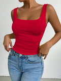 Women's Casual Square Neck Sleeveless Cami Crop Top Solid